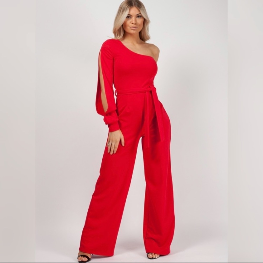 Split Sleeve One Shoulder Jumpsuit